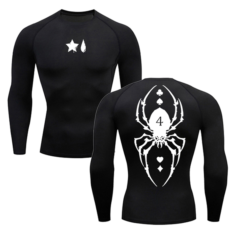Base Layer Top - メンズスパイダープリントコンプレッションシャツ、長袖Tシャツ、速乾性Tシャツ、ワークアウトジム、フィットネスアンダーシャツ、ベースレイヤートップス
