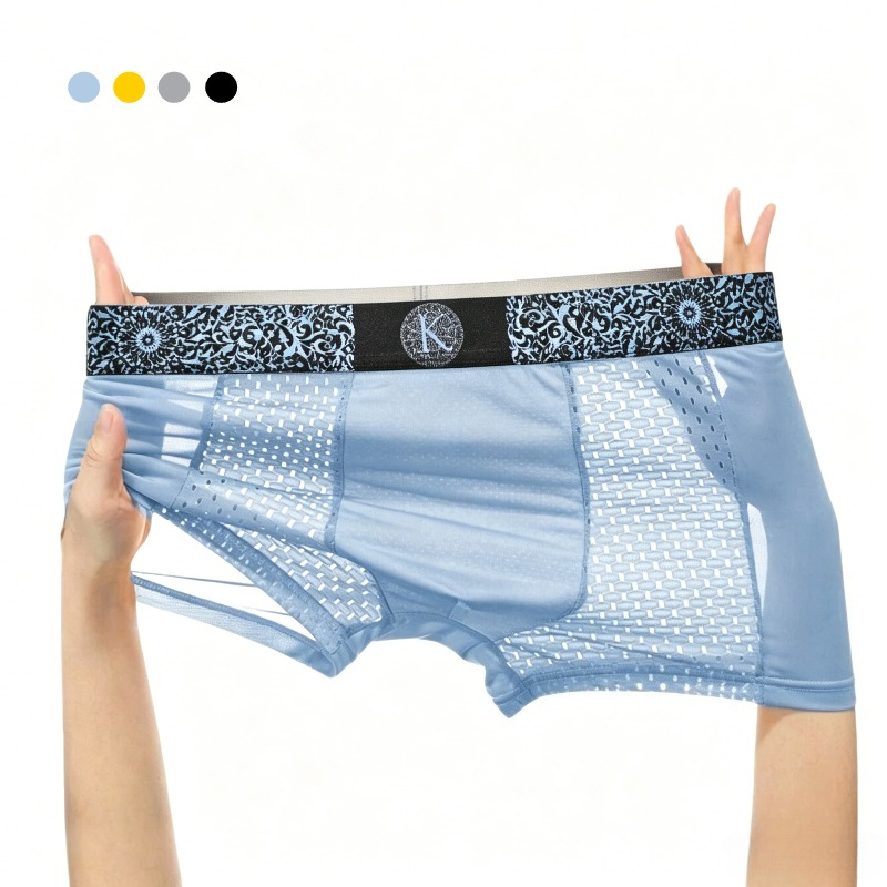 Mesh Sport Boxer - メンズクールアイスシルクメッシュボクサーブリーフストレッチトランクス通気性ソフト吸湿性下着スポーツデイリーホームカジュアルウェア