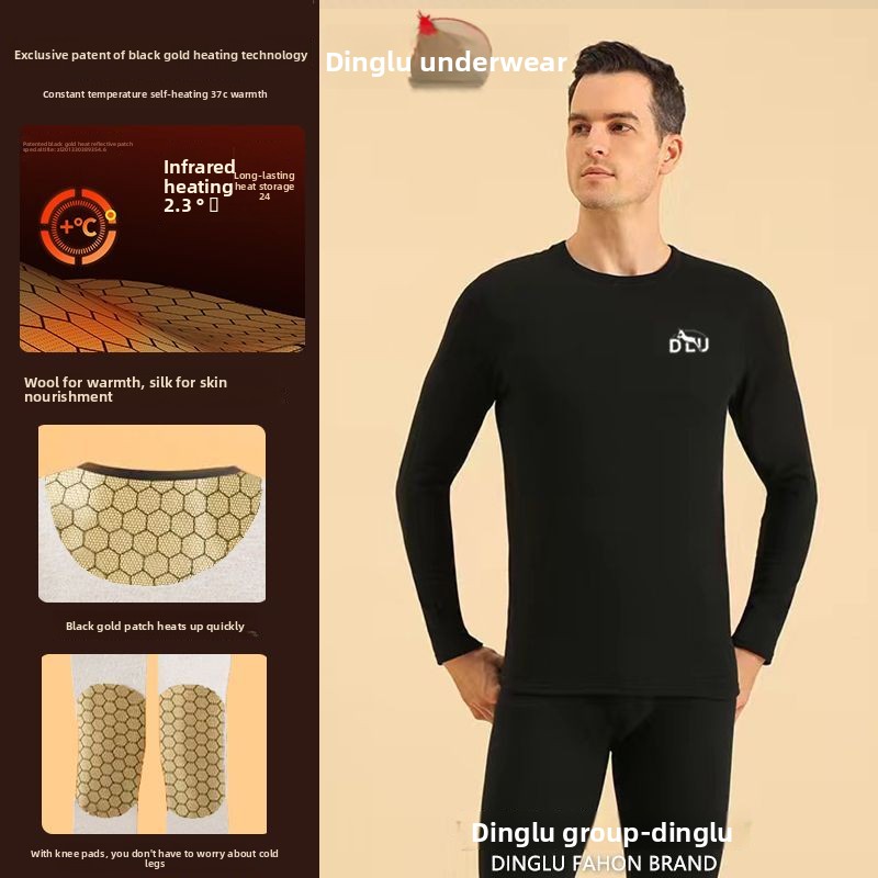Thermal Long John - 鹿黒金グラフェン自己発熱サーマル下着メンズウールシルクサーマルスーツ膝パッドロングジョンズ冬暖かいパジャマ