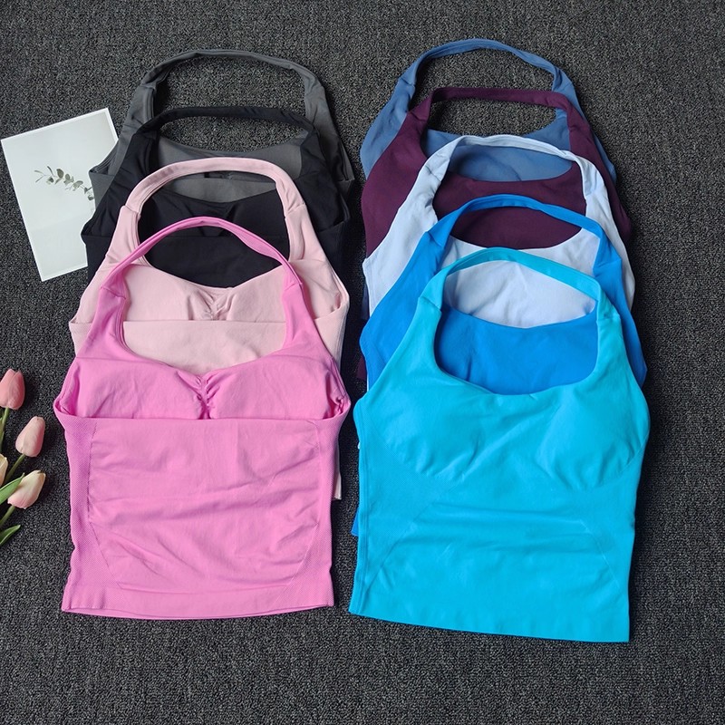 Suspender Tank Top - レディースシームレスホルターネックスポーツベストヨガバックレスハンギングネックフィットネスタンクトップランニングトップジムブラワークアウトフィットネスウェア