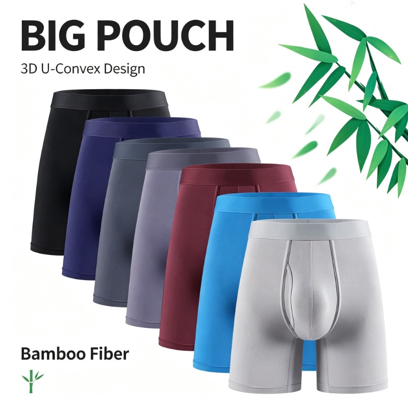 Bamboo Fiber Trunk - メンズ竹繊維ボクサーブリーフ、通気性下着、メンズポーチ付きスポーツミッドウエストトランクス、ソフト吸湿ショーツ、フライオープニング冷却機能付き
