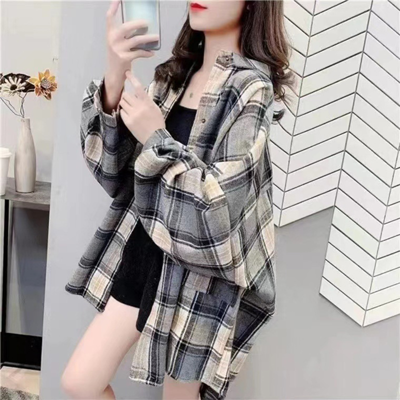 Thermal Long John - 秋冬ファッションウールチェック柄シャツ女性ルーズ人格長袖トップス暖かい多用途シングルブレストシックなシャツ
