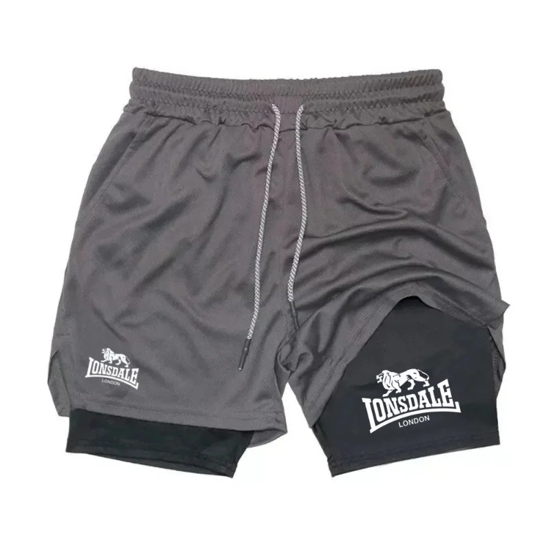 プリント2in1ランニングショーツ メンズ ジムワークアウト - Compression Shorts Athletes のレビューと価格
