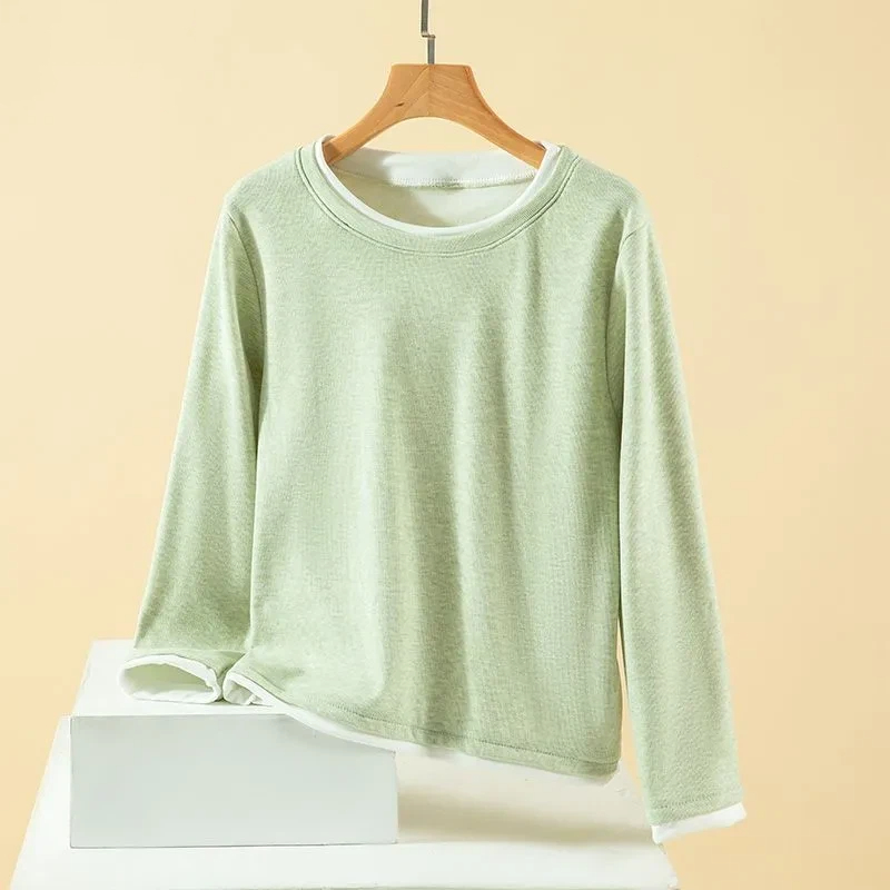 女性プラスサイズフェイクツーピースクルーネックドラロンサーマ - Undershirt Crew Neck のレビューと価格