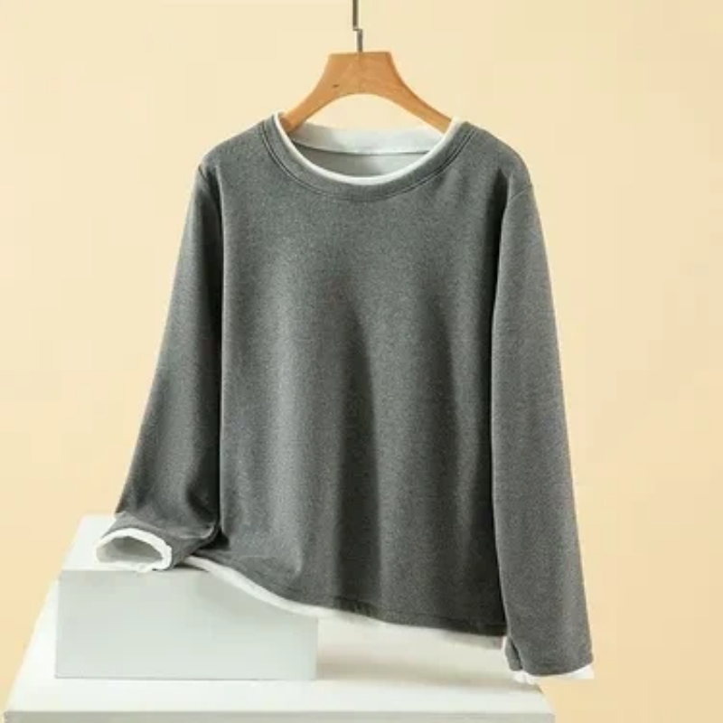 女性プラスサイズフェイクツーピースクルーネックドラロンサーマ - Undershirt Crew Neck のレビューと価格