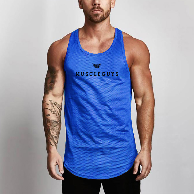 夏の男性用新作メッシュ速乾Oネックプリント入りスリムフィット - Sleeveless Undershirt のレビューと価格