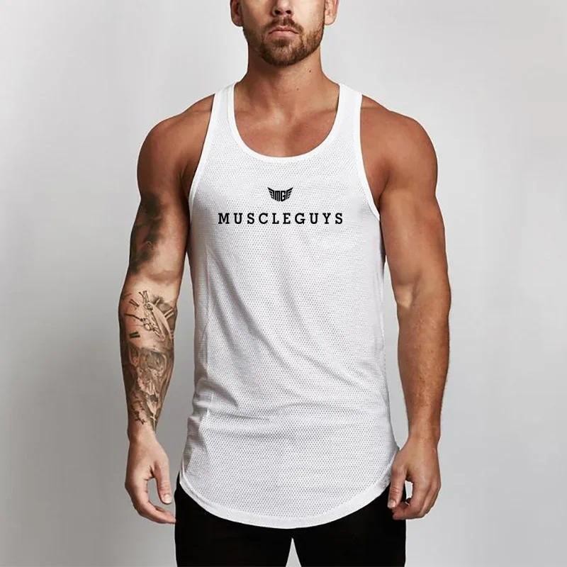 夏の男性用新作メッシュ速乾Oネックプリント入りスリムフィット - Sleeveless Undershirt のレビューと価格