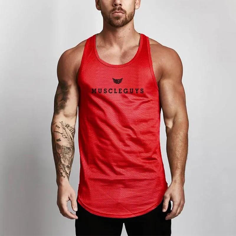 夏の男性用新作メッシュ速乾Oネックプリント入りスリムフィット - Sleeveless Undershirt のレビューと価格