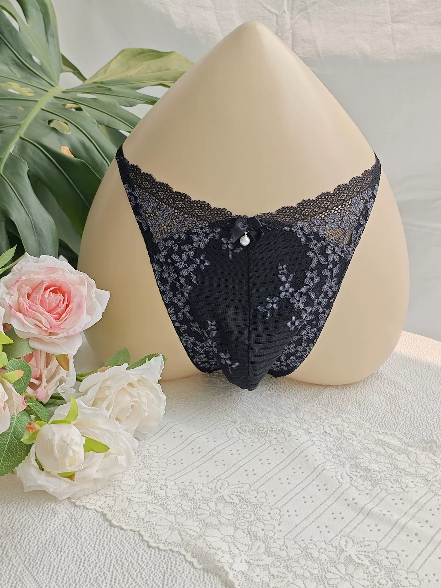 ブラックレースマンズTブリーフ刺繍ハンドメイドブルーピンクB - Boxer Brief Pack Cotton のレビューと価格