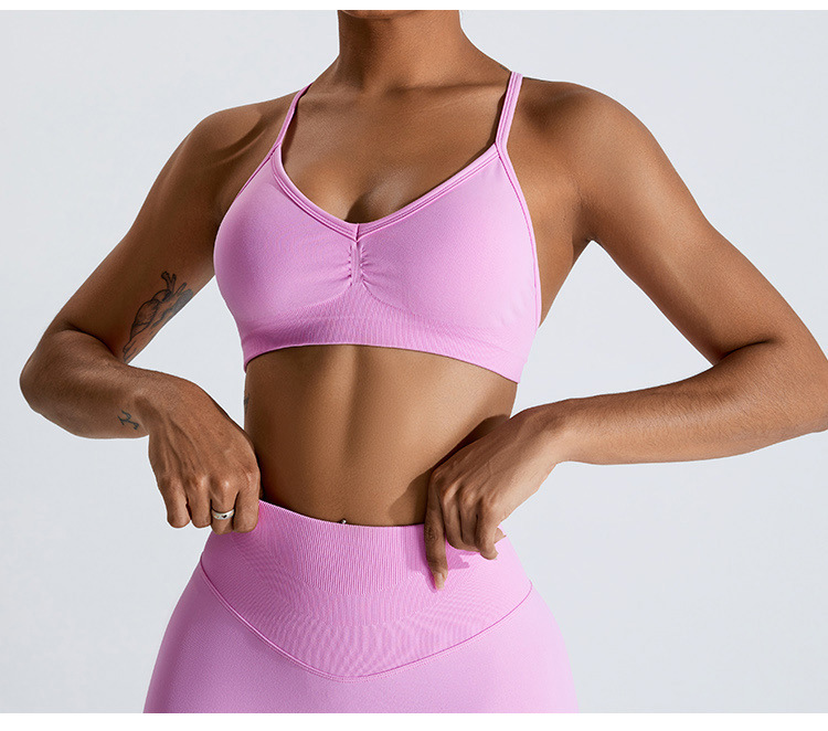 夏セクシーなスクランチスポーツブラジムトップ女性ランニングバ - Quick Dry Underwear のレビューと価格
