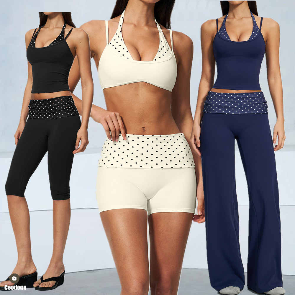 ポルカドット女性ストラップホルターヨガ Bdra タンクトッ - Suspender Tank Top のレビューと価格