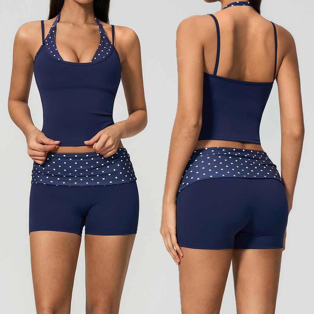 ポルカドット女性ストラップホルターヨガ Bdra タンクトッ - Suspender Tank Top のレビューと価格