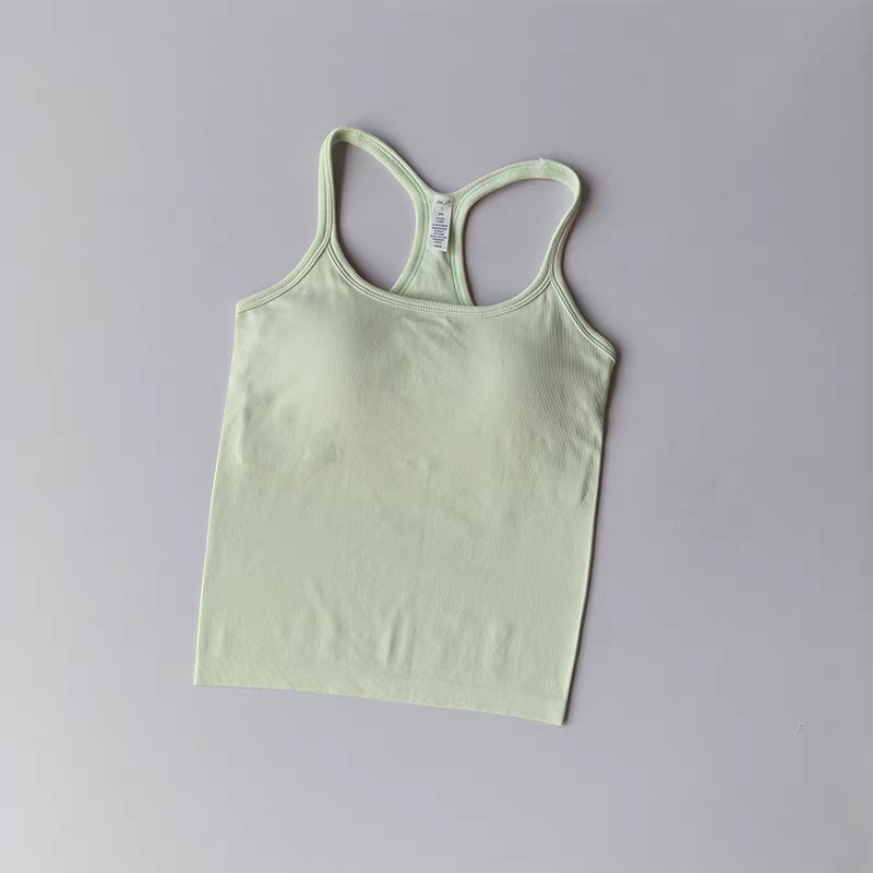 夏の女性用ヨガキャミソールスポーツベスト、無地リブタンクトッ - Tank Top Ribbed のレビューと価格