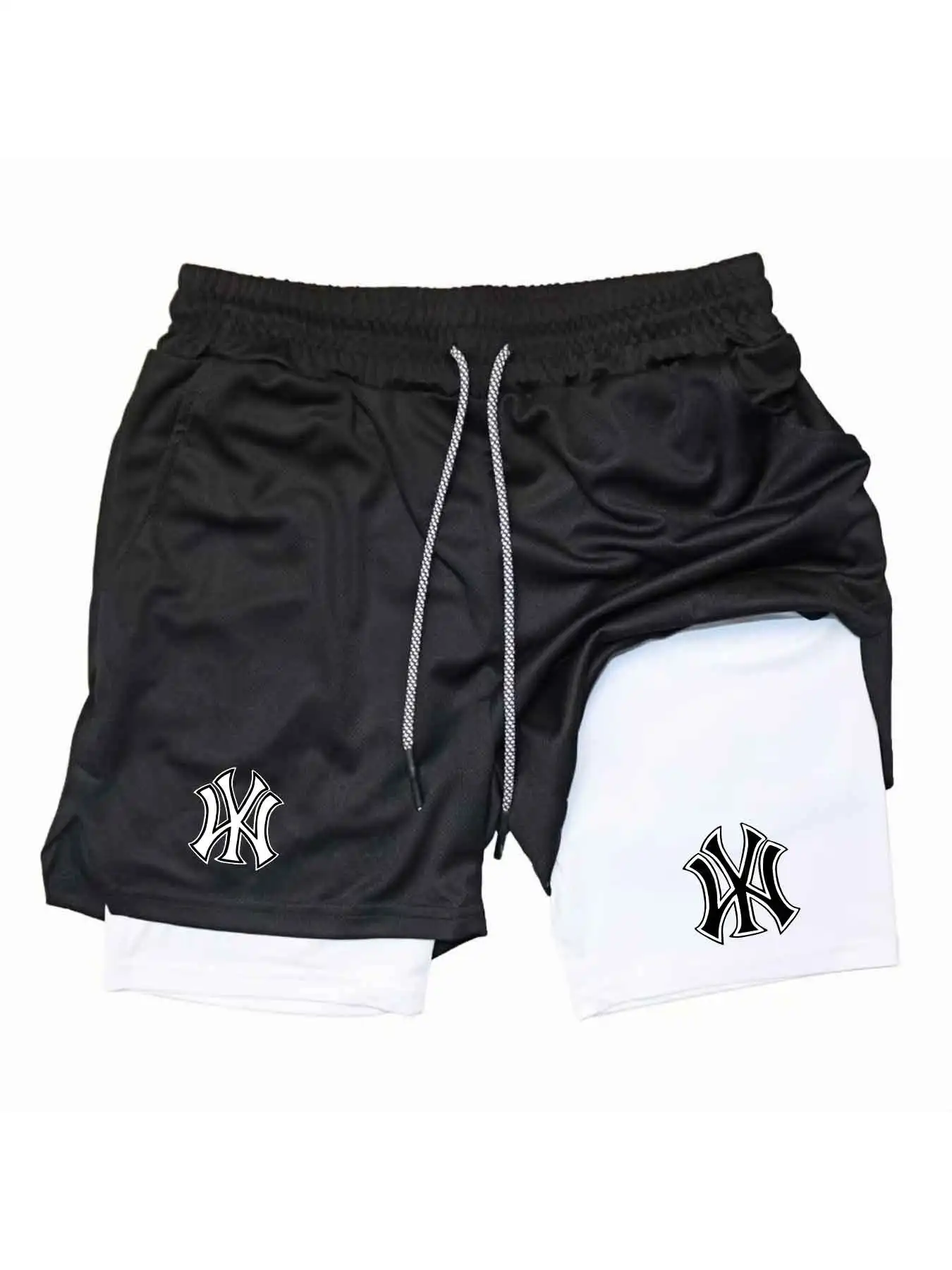 メンズ2in1ロゴプリントスポーツショーツ速乾ドローストリン - Compression Shorts Athletes のレビューと価格
